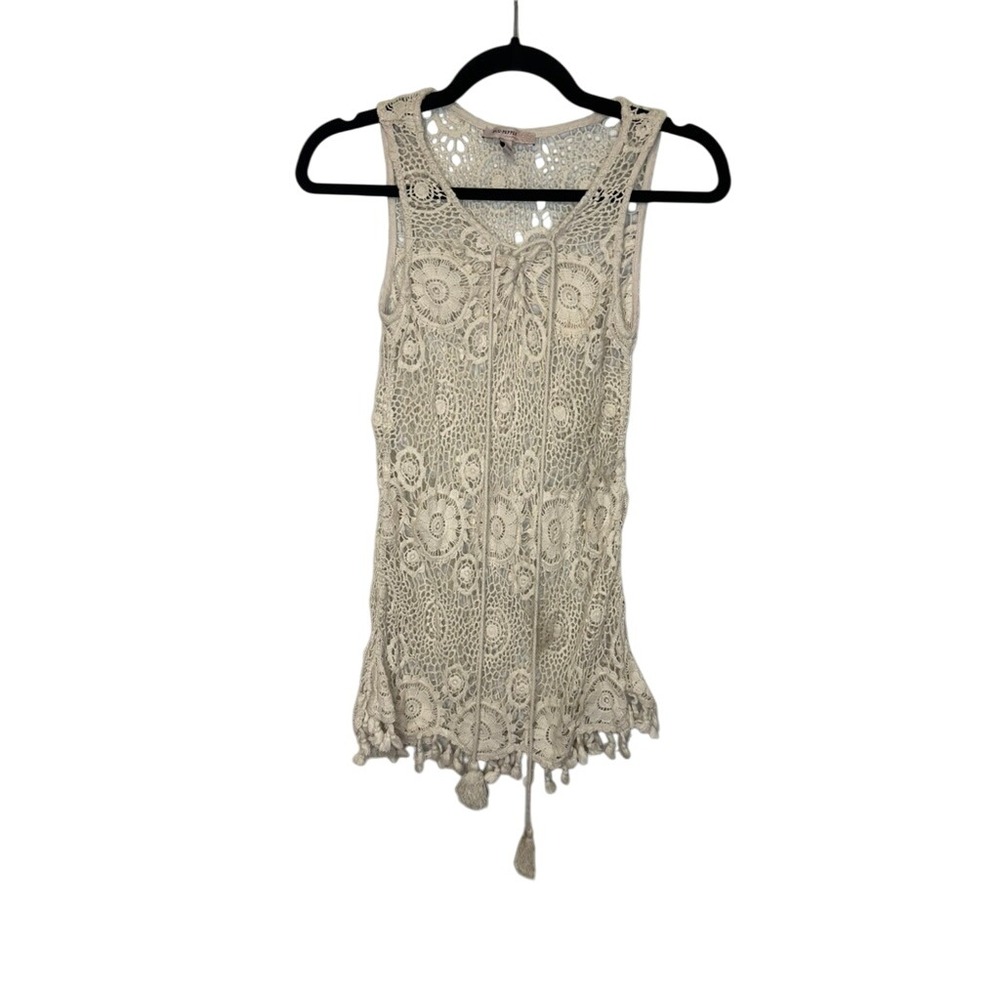 Blu Pepper‎ Vintage Crochet Tunic Cover up Cream Sleeveless Boho Festival